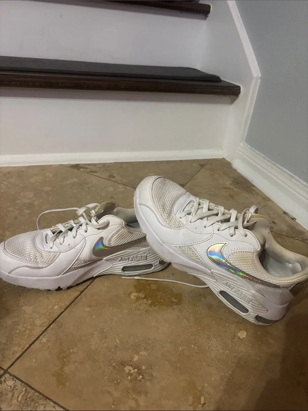 Nike Kids White Sneakers with Holographic Swoosh